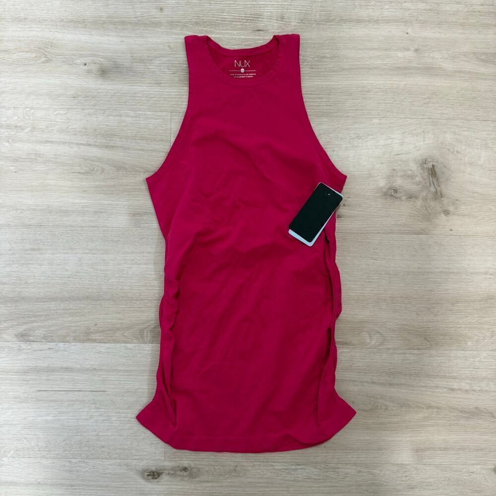 NWT NUX New Groove Tank Top High Neck Ruched Side Punch Pink Size M/L